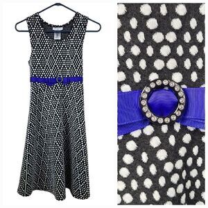 Bonnie Jean Black Polka Dot Jacquard Midi Dress Girls 16 Fit & Flare Sleeveless